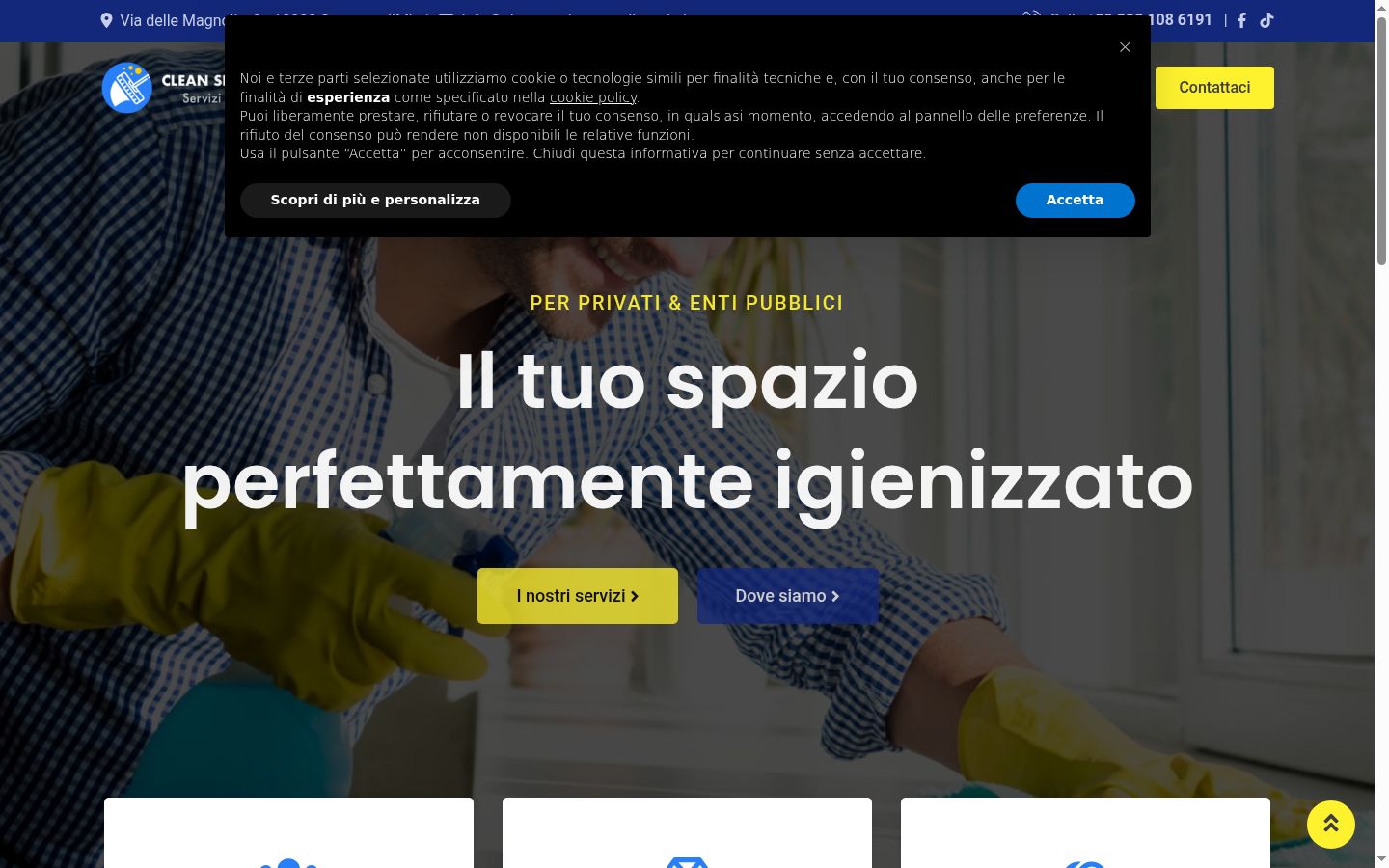 Screenshot del banner di consenso mostrato prima di qualsiasi interazione