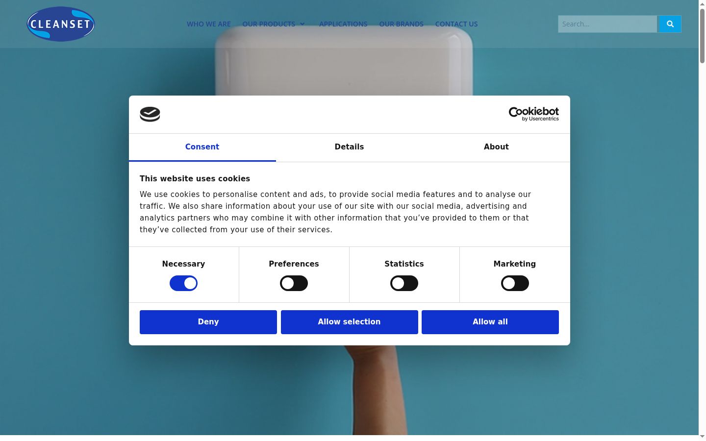 Screenshot del banner di consenso mostrato prima di qualsiasi interazione
