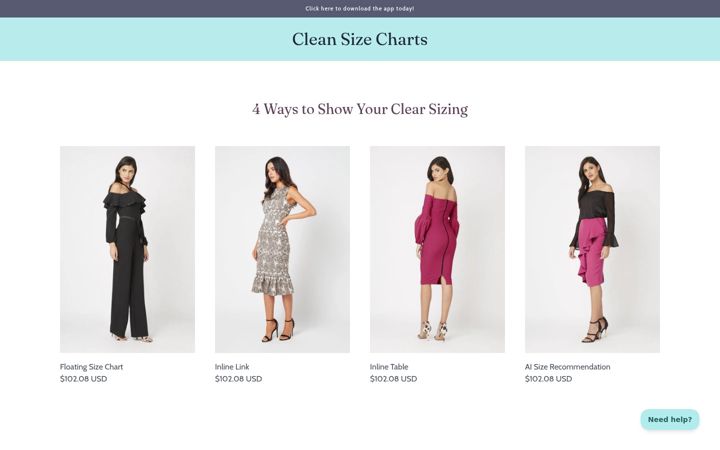 Screenshot of cleansizecharts.net
