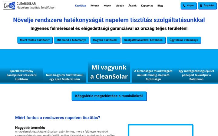 Screenshot stránky cleansolar.hu