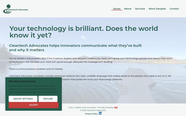 Captura de pantalla de cleantechadvocates.ca
