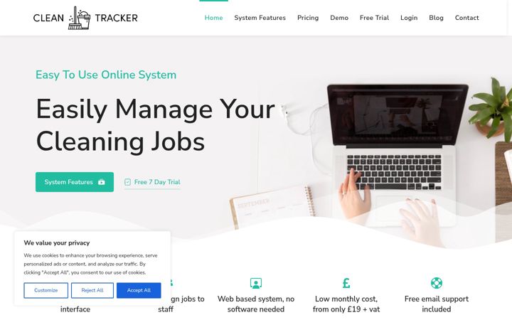 Zrzut ekranu cleantracker.co.uk
