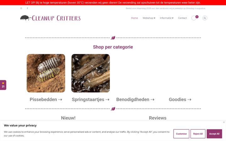 Screenshot of cleanupcritters.nl