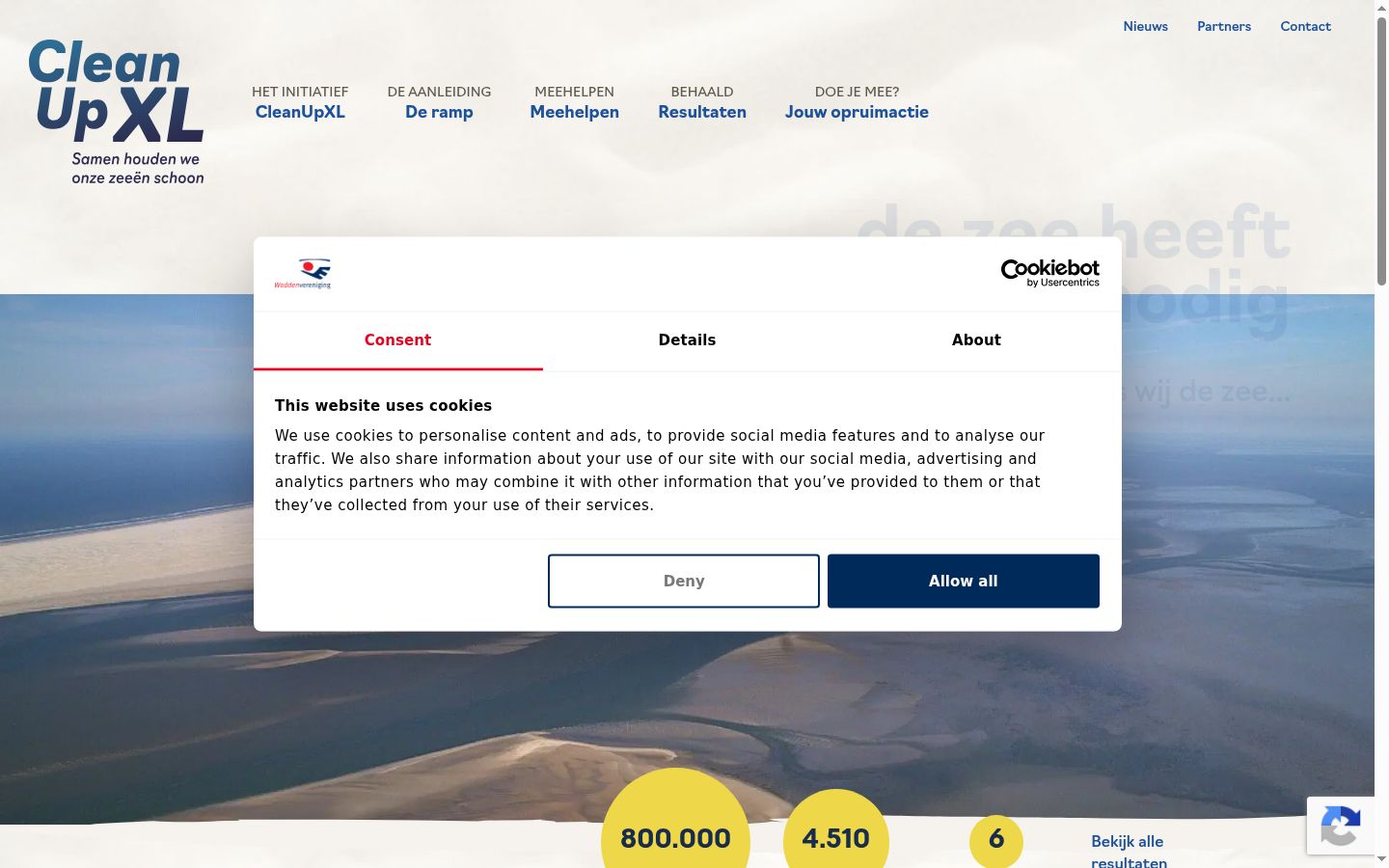Screenshot del banner di consenso mostrato prima di qualsiasi interazione