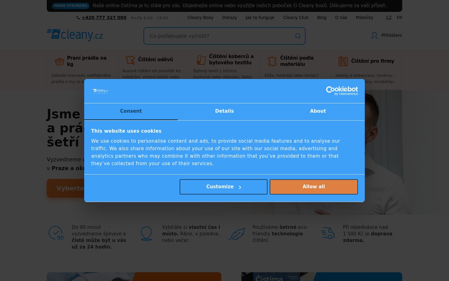 Captura de pantalla del banner de consentimiento mostrado antes de cualquier interacción