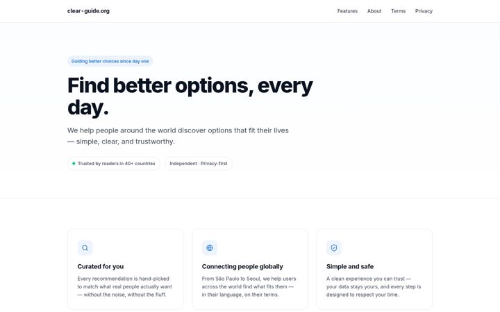 Screenshot of clear-guide.org