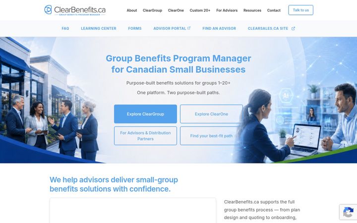 Captura de pantalla de clearbenefits.ca