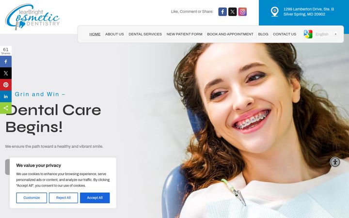 Screenshot of clearbrightdental.com