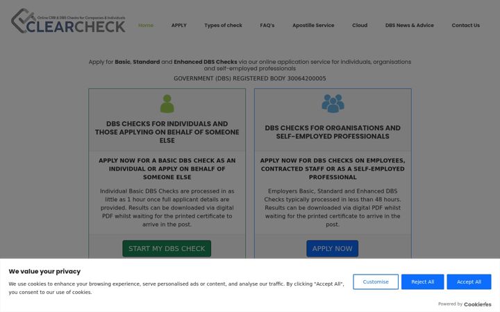 Screenshot of clearcheck.co.uk