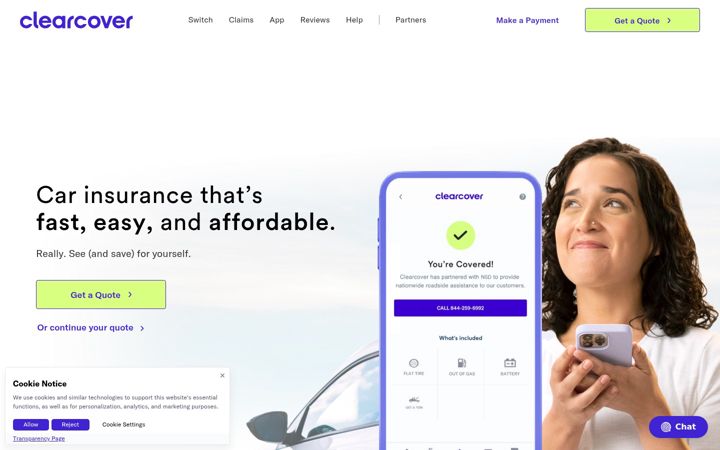 Screenshot of clearcover.com