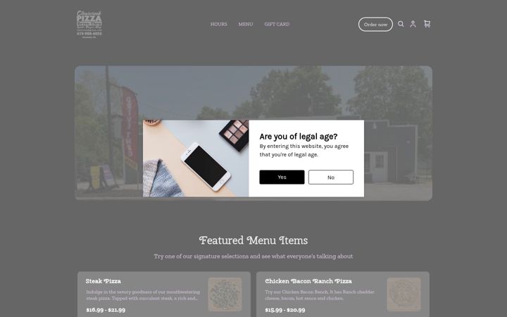 Screenshot of clearcreekpizza.com