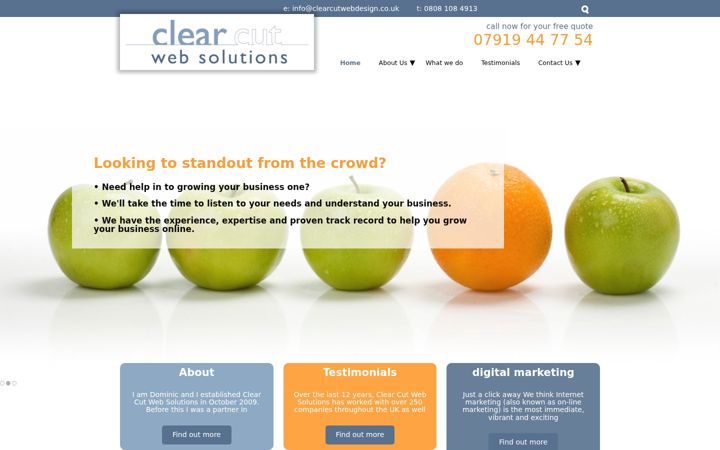 Ekrānuzņēmums no clearcutwebdesign.co.uk