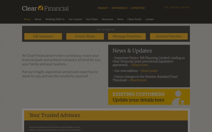 Screenshot of clearfinancial.ie