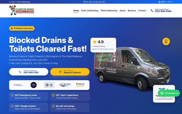 Screenshot of clearflowdrains.co.uk
