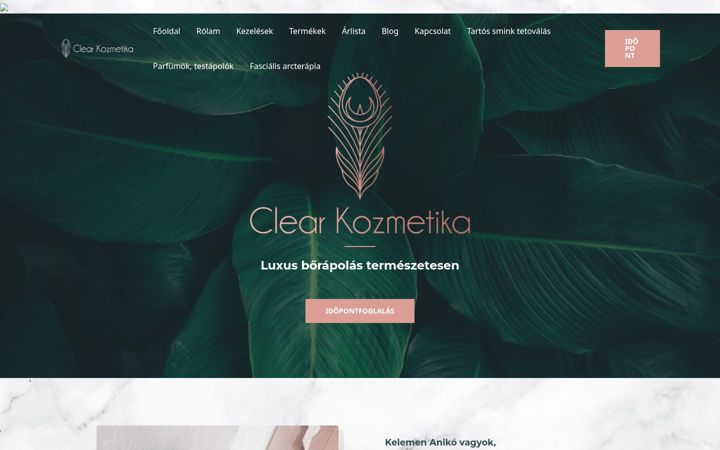 Screenshot stránky clearkozmetika.hu
