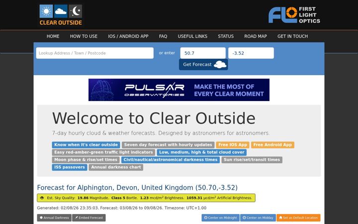 Screenshot of clearoutside.com