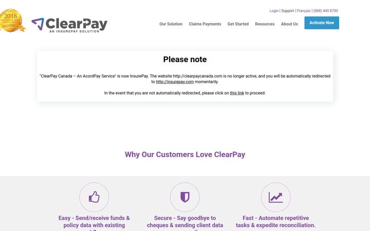 Screenshot of clearpaycanada.com