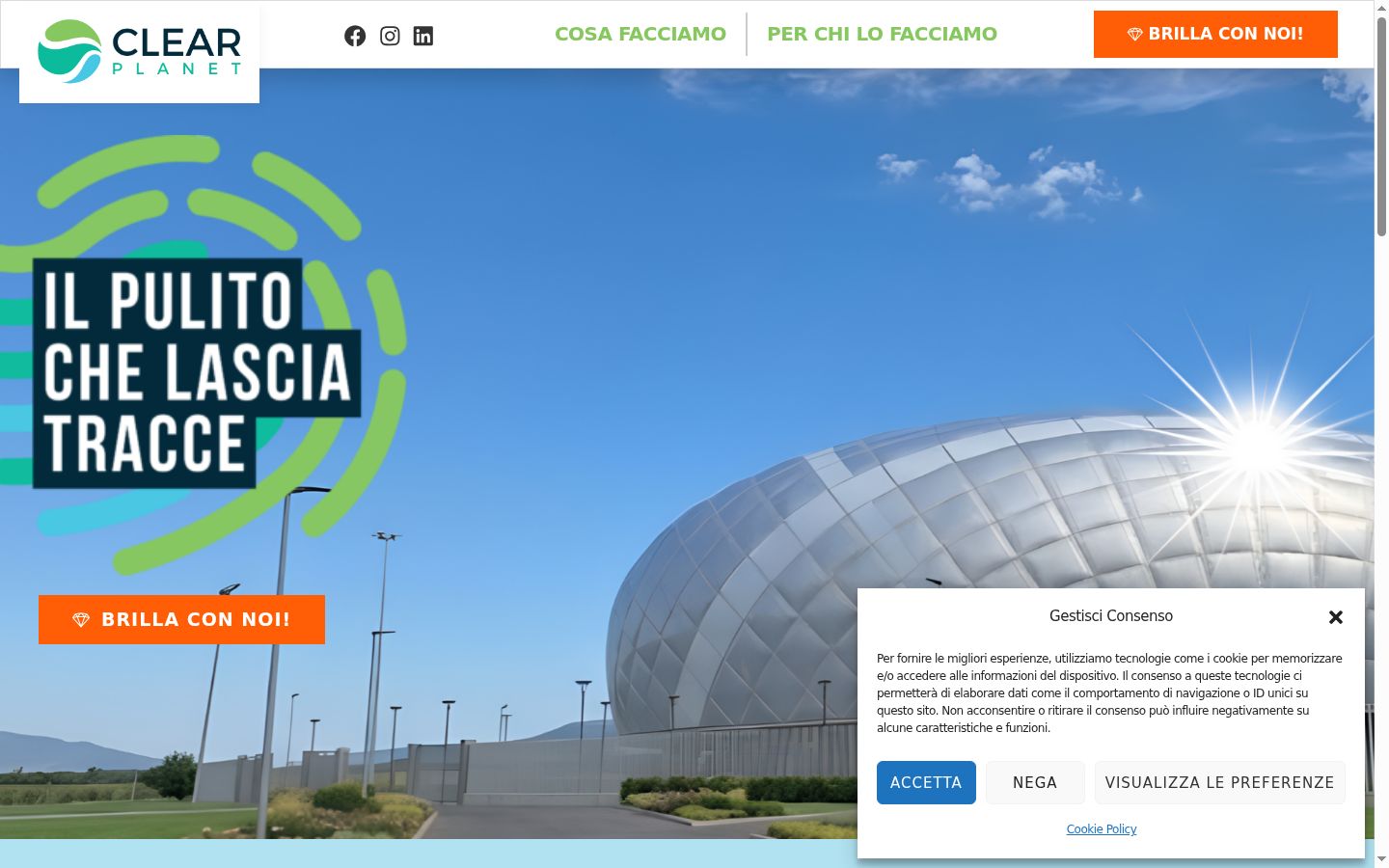 Screenshot del banner di consenso mostrato prima di qualsiasi interazione