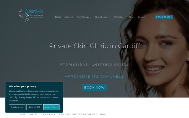 Ekrano kopija clearskincardiff.co.uk