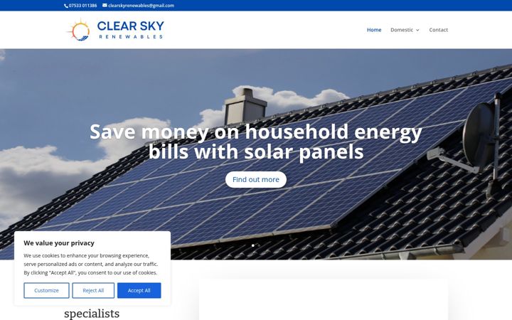 Ekrano kopija clearskyrenewables.co.uk