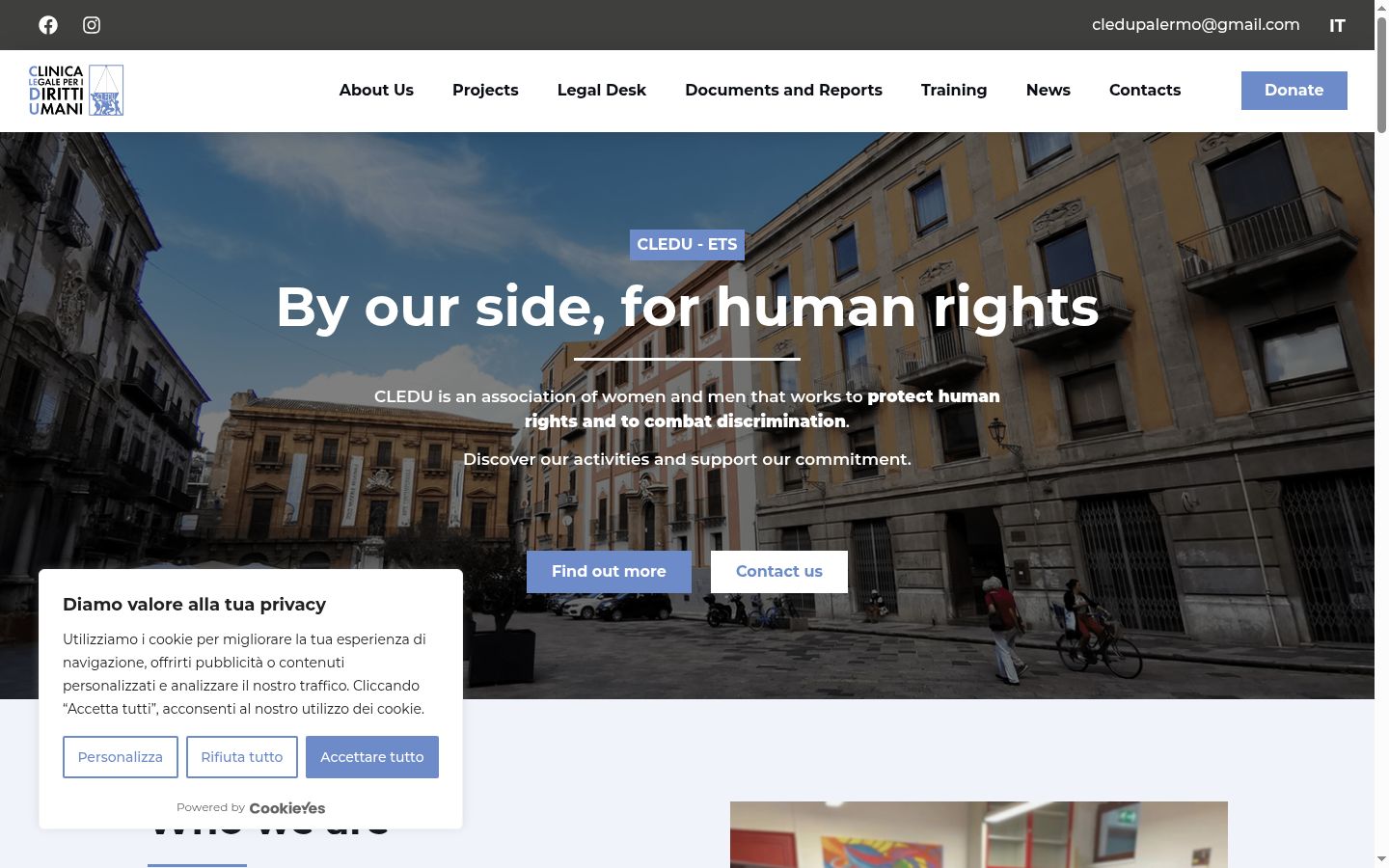 Screenshot del banner di consenso mostrato prima di qualsiasi interazione