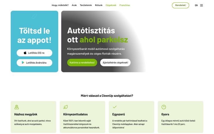 Screenshot stránky cleenup.hu