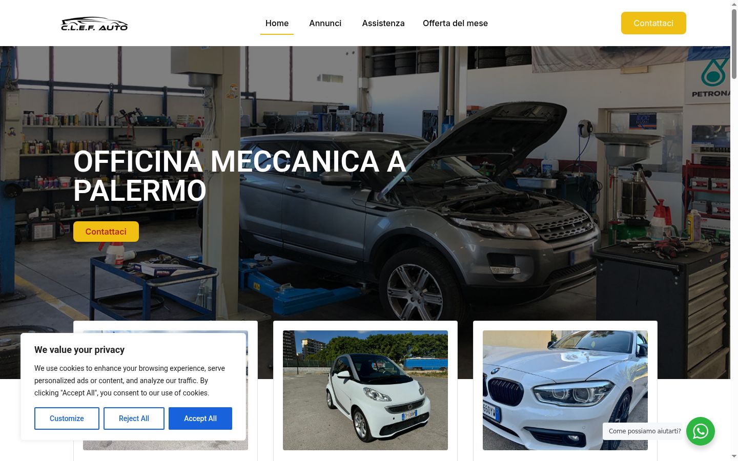 Screenshot del banner di consenso mostrato prima di qualsiasi interazione