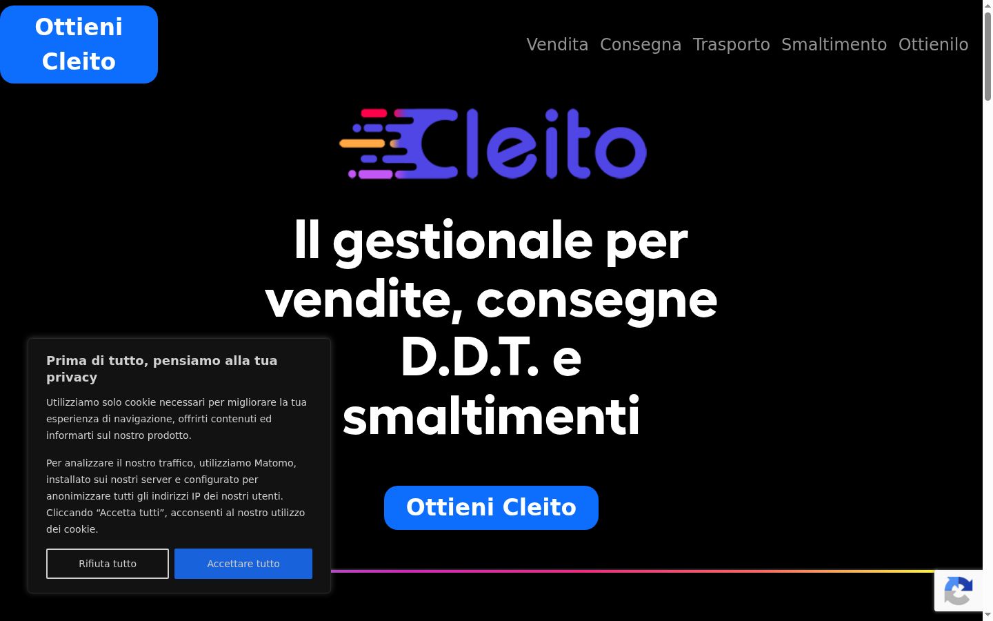 Screenshot del banner di consenso mostrato prima di qualsiasi interazione