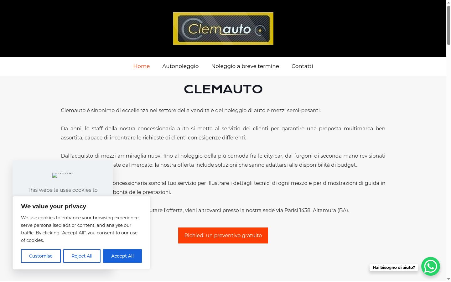 Screenshot del banner di consenso mostrato prima di qualsiasi interazione