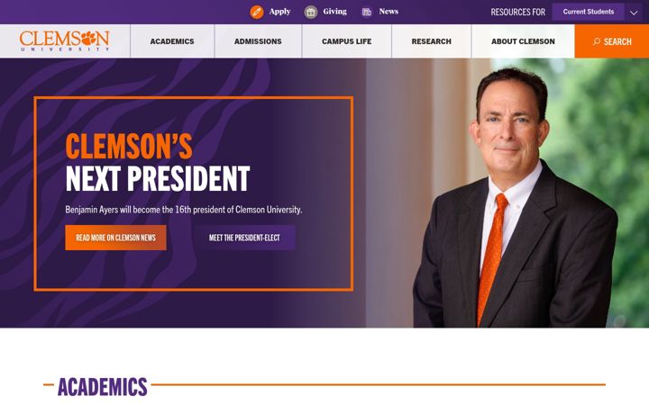 Screenshot ta' clemson.edu