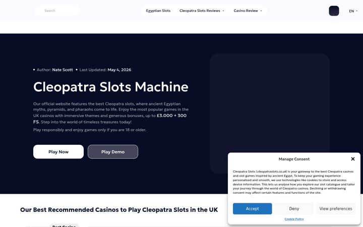 Screenshot of cleopatraslots.co.uk