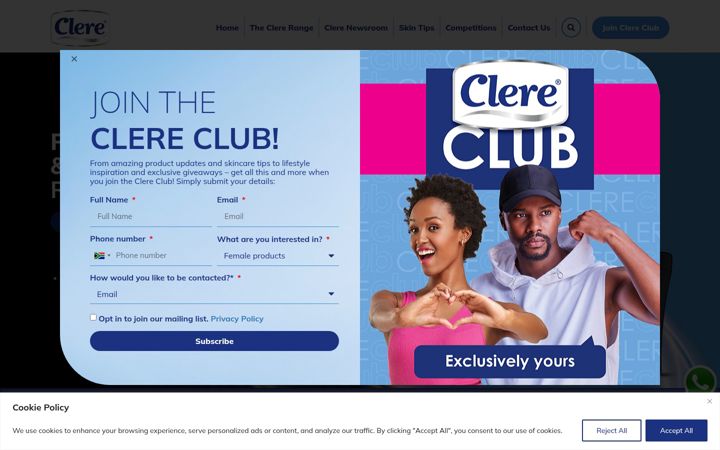 Screenshot του clere.co.za