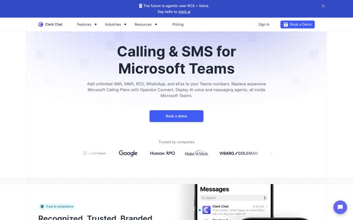 Screenshot of clerk.chat