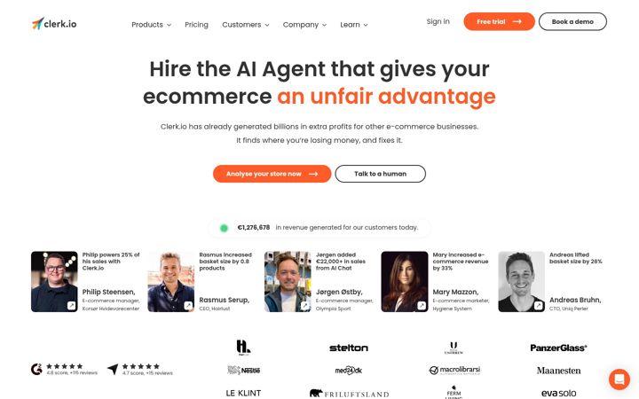 Screenshot di clerk.io
