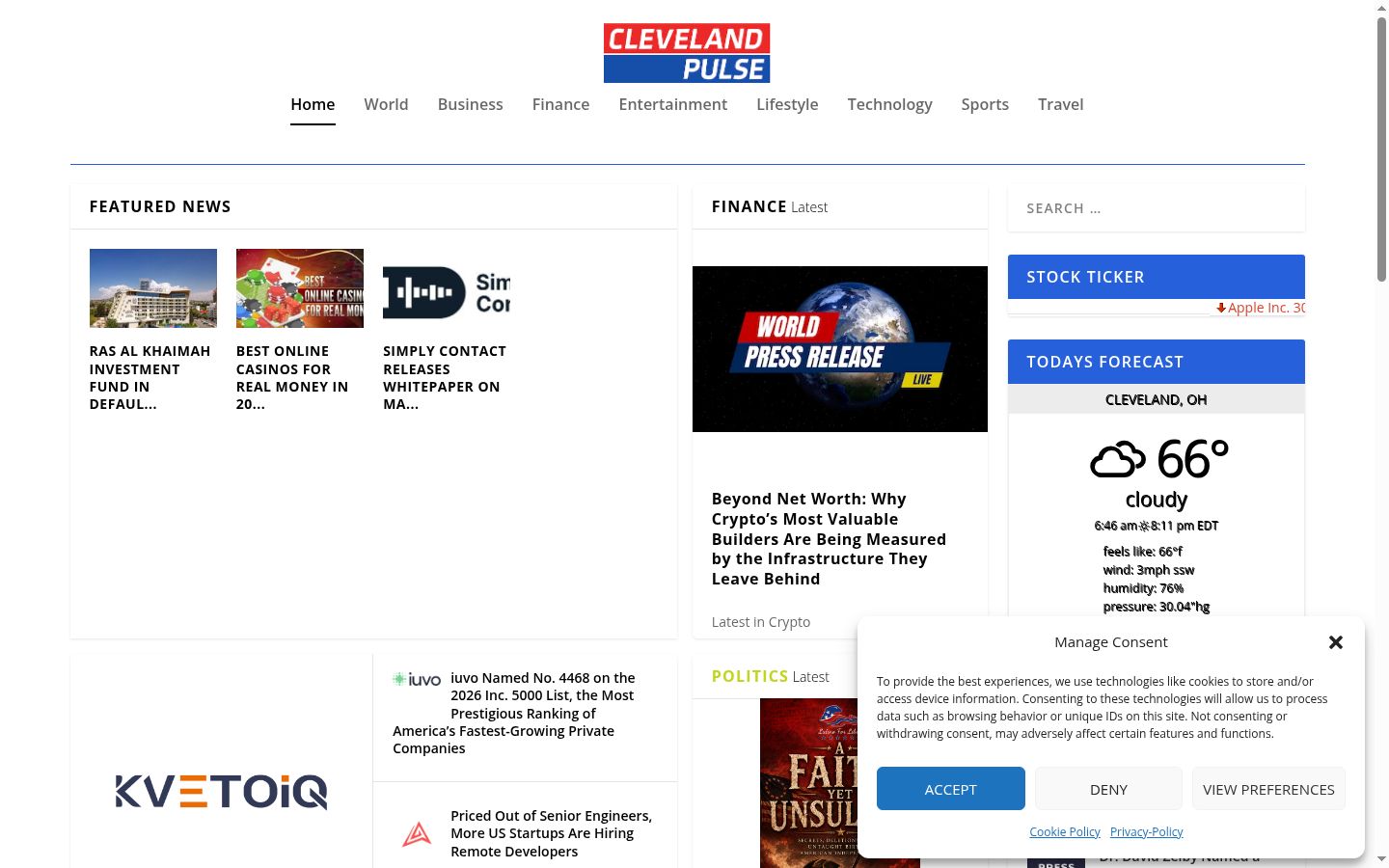 Screenshot del banner di consenso mostrato prima di qualsiasi interazione