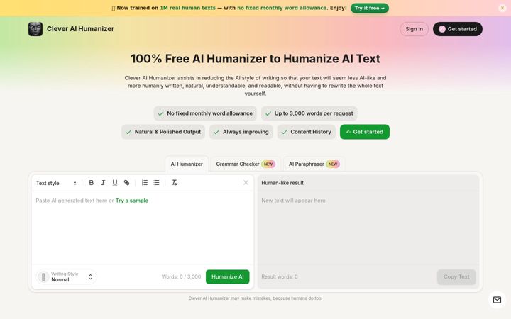 Screenshot of cleverhumanizer.ai