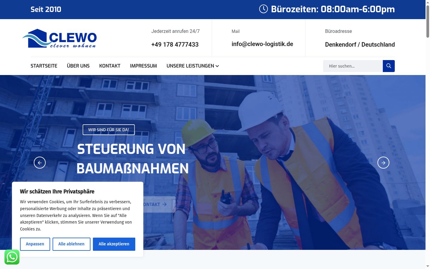 Screenshot des Einwilligungsbanners vor jeglicher Interaktion