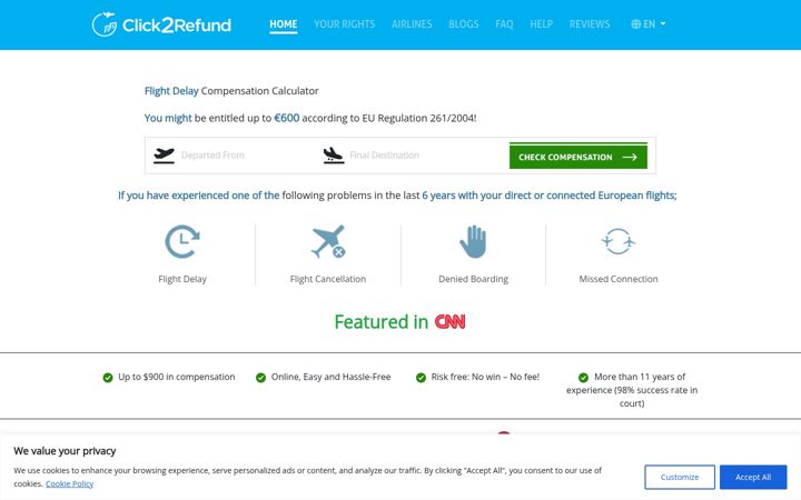 Screenshot of click2refund.com