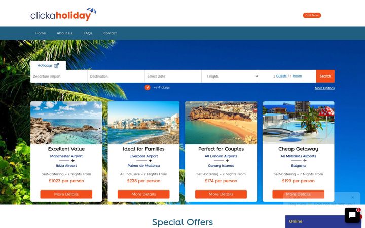 Screenshot of clickaholiday.co.uk