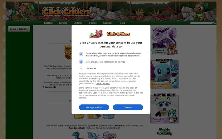 Screenshot of clickcritters.com