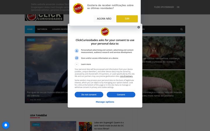 Screenshot of clickcuriosidades.com.br