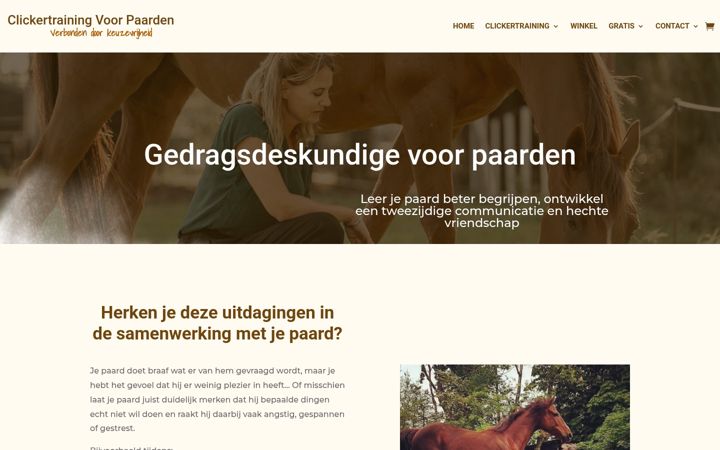 Screenshot van clickertrainingvoorpaarden.nl