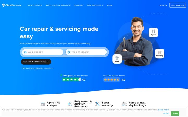 Skærmbillede af clickmechanic.com