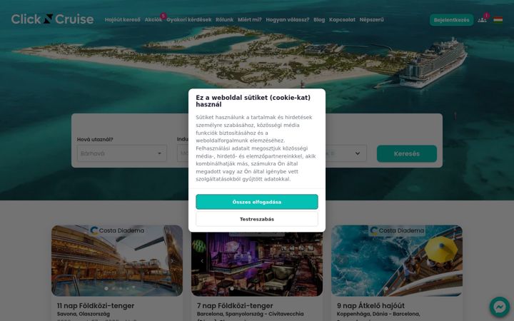 Screenshot stránky clickncruise.hu