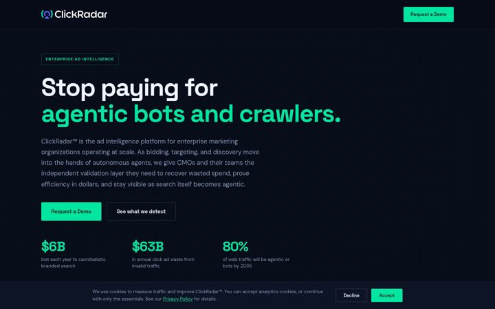 Snímek obrazovky clickradar.io