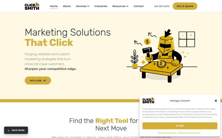 Captură de ecran a clicksmith.net
