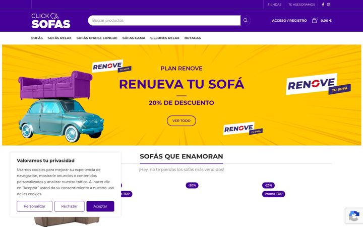 Екранна снимка на clicksofas.es