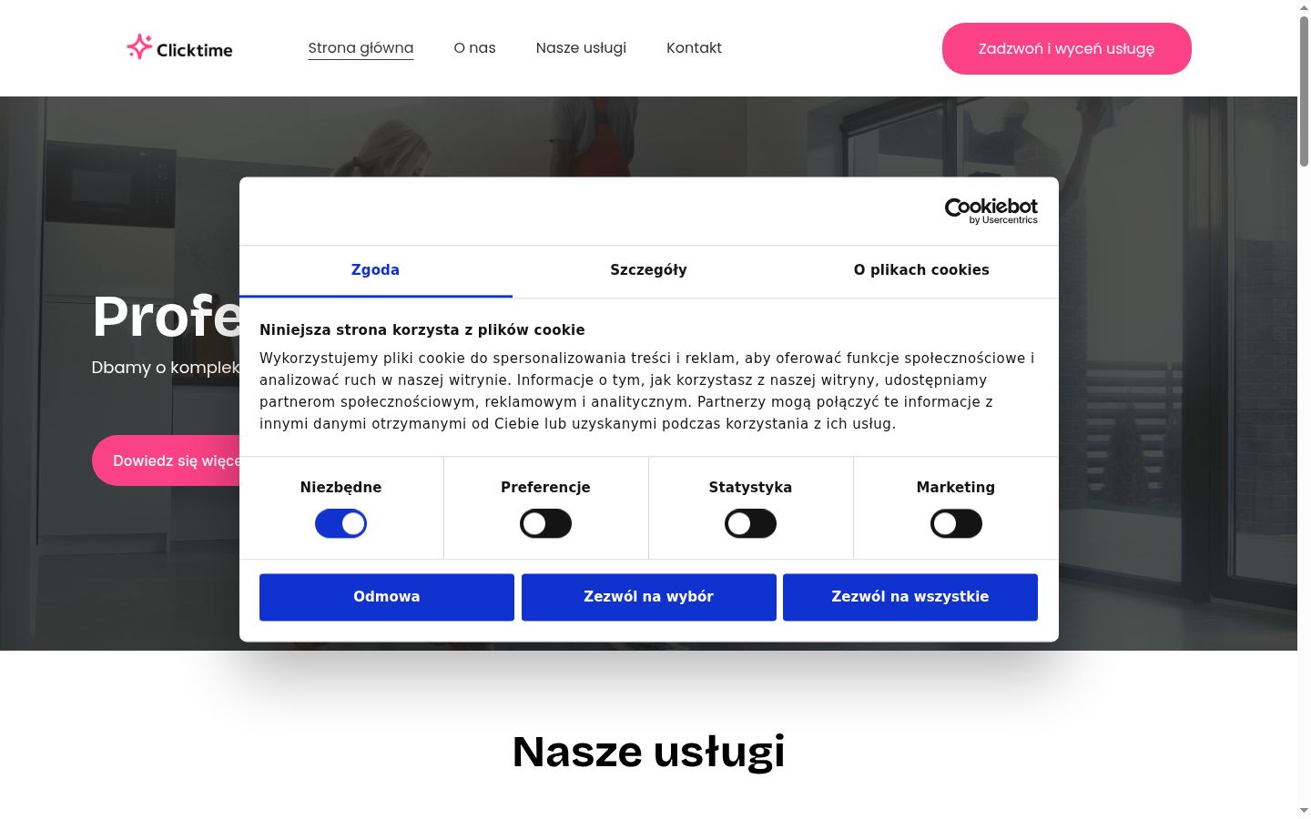 Zrzut ekranu banera zgody wyświetlanego przed jakąkolwiek interakcją