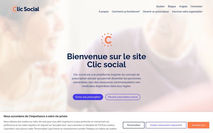 Skärmbild av clicsocial.ca