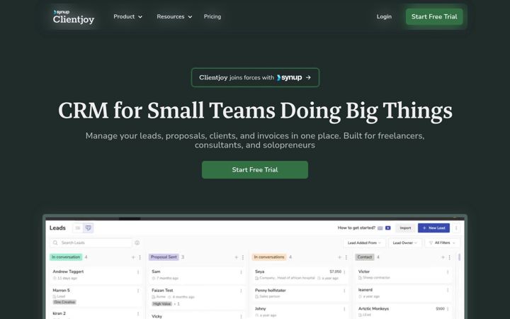Snímek obrazovky clientjoy.io